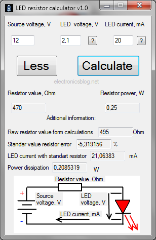 LED resistor calculator for windows v1.0 | electronicsblog.net